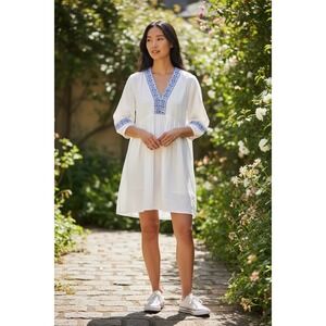 Haute Hippie Style White Embroidered V-Neck Boho Mini Dress XL